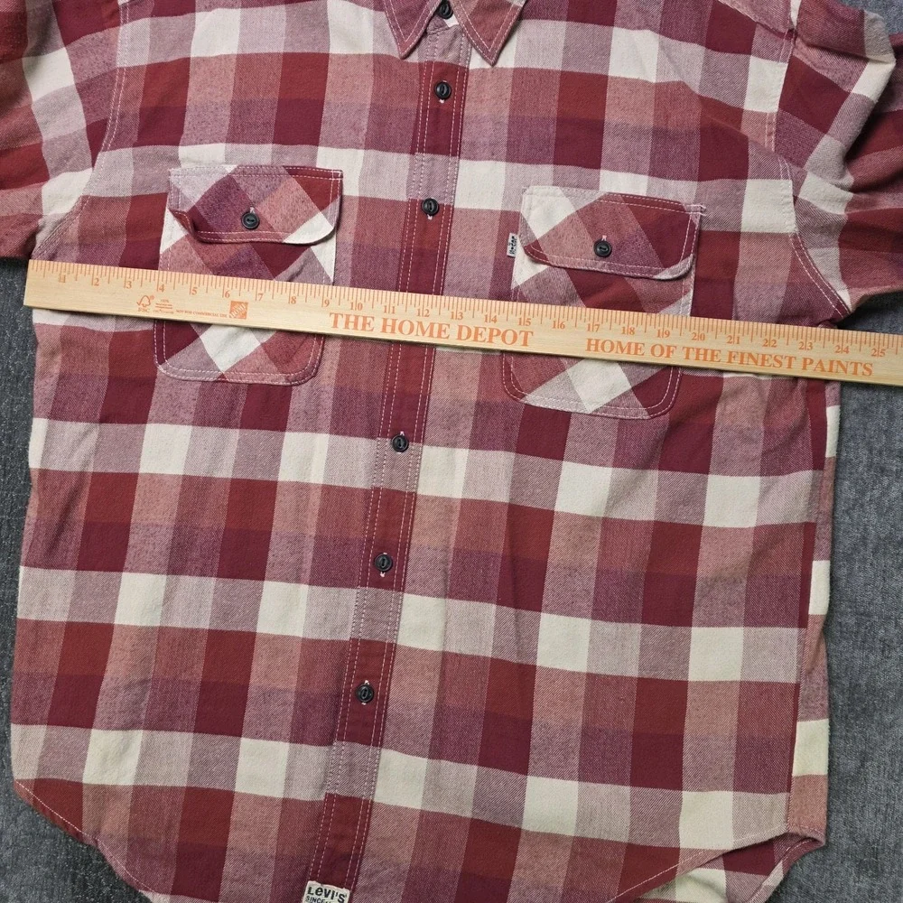Levis Flannel Shirt Mens Large Red Plaid Double Pocket Camp Hiking Outdoor L